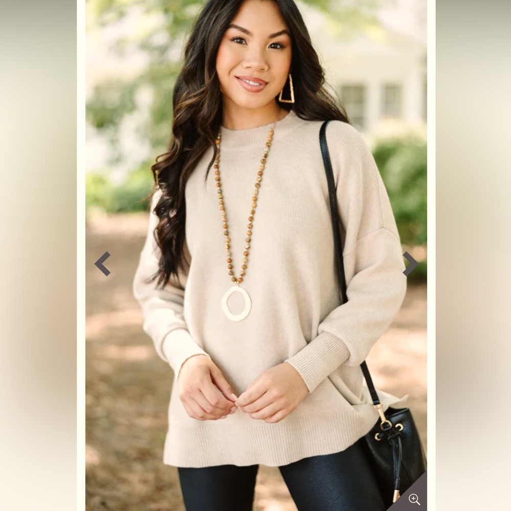 Shop The Mint Perfectly You Cream Beige Tan Oversized Crew Mock Neck Sweater New